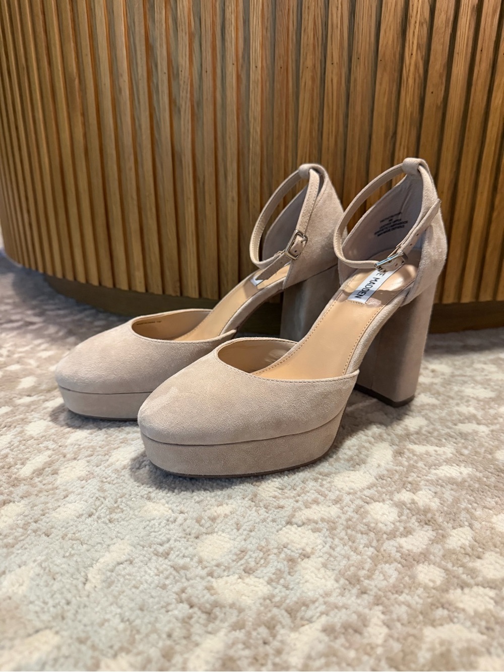 Steve Madden Lexie Beige Suede Platform Block Heel Pumps